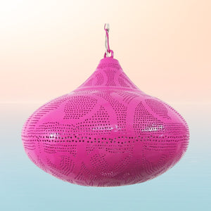 B268 Pink Steel Oriental Hanging Pendant Lamp| 12" Shade | Hardwired | LED 25-30