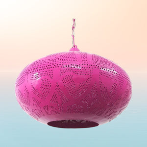 B268 Pink Steel Oriental Hanging Pendant Lamp| 12" Shade | Hardwired | LED 25-30