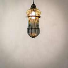 Load image into Gallery viewer, B61 Glass Hanging Lantern with Wrought Iron Cage, 38 cm, Ribbed Clear Glass Pendant Light, E27 LED Compatible