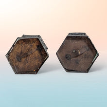 Load image into Gallery viewer, B89 Set of 2 Moroccan Brass Mini Lanterns Hexagonal Frosted-Glass Candle Holders