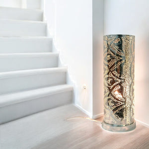 BM18 Silver Plated Oriental Steel Floor Lamp | LED Night Light | On/Off Switch