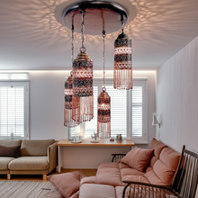 Load image into Gallery viewer, BR223 Handmade Moroccan Brass Chandelier - 4-Light Antique Filigree Ceiling Fixture