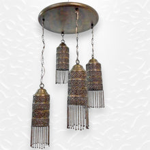 Load image into Gallery viewer, BR223 Handmade Moroccan Brass Chandelier - 4-Light Antique Filigree Ceiling Fixture