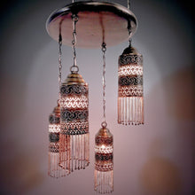 Load image into Gallery viewer, BR223 Handmade Moroccan Brass Chandelier - 4-Light Antique Filigree Ceiling Fixture