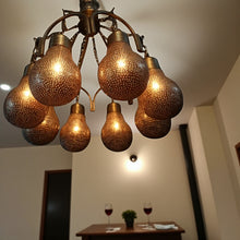 Load image into Gallery viewer, BR285 Handmade Brass Chandelier 8 Bulb-Shaped Shades Pierced Metal Pendant Light