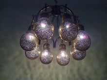 Load image into Gallery viewer, BR285 Handmade Brass Chandelier 8 Bulb-Shaped Shades Pierced Metal Pendant Light