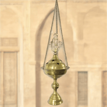 Load image into Gallery viewer, BR289 Elegant Handmade Arabic Brass Hanging Incense Burner with Star Piercings