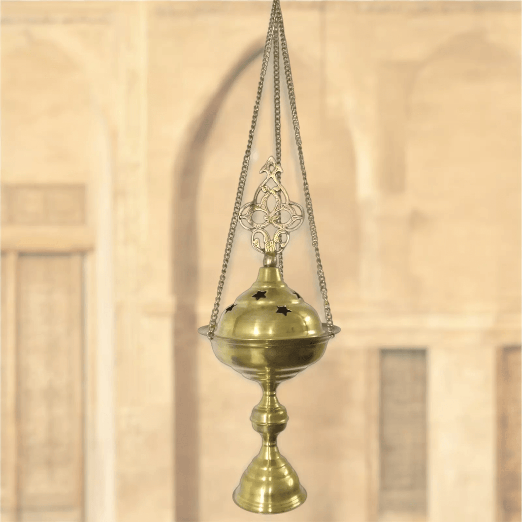 BR289 Elegant Handmade Arabic Brass Hanging Incense Burner with Star Piercings