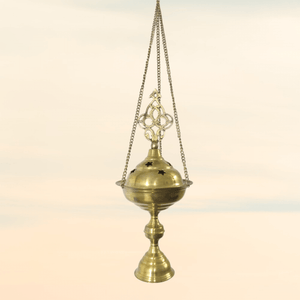 BR289 Elegant Handmade Arabic Brass Hanging Incense Burner with Star Piercings