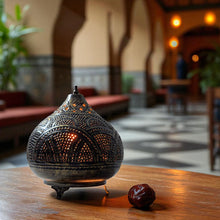 Load image into Gallery viewer, BR293 Handmade Antique Brass Filigree Dome Table Lamp Moroccan Hand Pierced