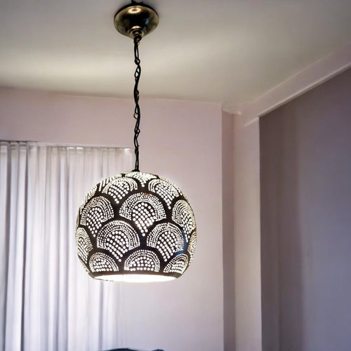 BR424 Handmade Steel Silver Ball Hanging Lamp | Fish Scales Pattern | 21.2