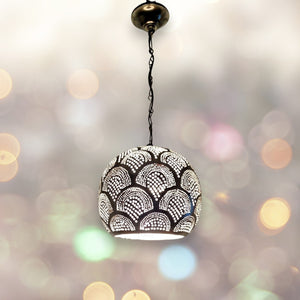BR424 Handmade Steel Silver Ball Hanging Lamp | Fish Scales Pattern | 21.2" Drop