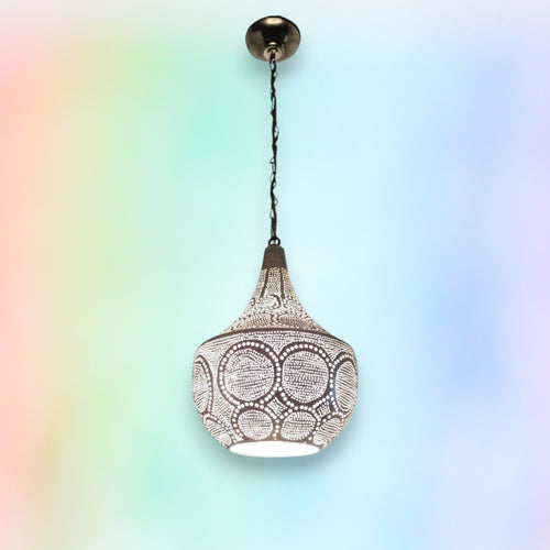 BR425 Handcrafted Pierced Steel Droplet Lamp– Intricate Filigree Hanging Light
