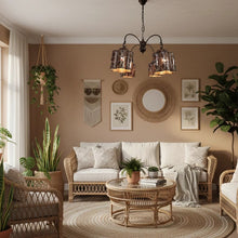 Load image into Gallery viewer, BR44 Unique Jeweled Brass Chandelier – Vintage-Inspired with Hand-Pierced Shades