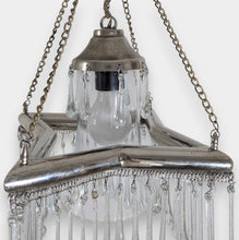 Load image into Gallery viewer, BR455 Unique Silver-Plated Brass Star Chandelier — Handcrafted Glass Teardrops, Clear Bell Shade — 23 × 23 × 46 cm (9 × 9 × 18&quot;)