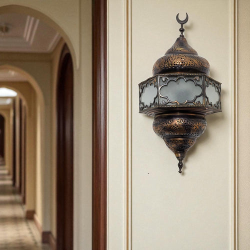 BR83 Moroccan Egyptian Brass Dome Flush Wall Sconce White Glass Vintage Style