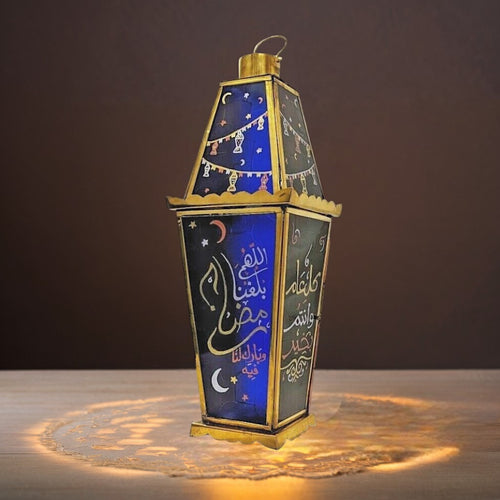 BZ14M Large Square Glass Brass Candle Holder Kid RAMADAN Art Lantern Hand-Painted