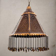 Load image into Gallery viewer, BZ3 Moroccan Octagonal Brass Chandelier Amber Glass Pyramidal with Chain Curtain