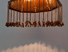 Load image into Gallery viewer, BZ3 Moroccan Octagonal Brass Chandelier Amber Glass Pyramidal with Chain Curtain