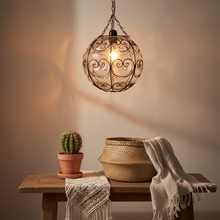 Load image into Gallery viewer, B99 Mouth-Blown Clear Glass Ball Pendant with Wrought-Iron Frame Hanging Lamp