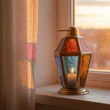 Load image into Gallery viewer, B301 Hexagonal Pyramidal Egyptian Brass Lantern – Ramadan Candle Holder Lamp