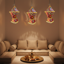 Load image into Gallery viewer, AA96R Khayamiya Fabric Folding Square LED Lantern — Wall-Plug Ramadan Decoration