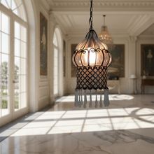 Load image into Gallery viewer, B310 Handmade Moroccan Glass Lantern - Wrought Iron &amp; Blown Glass Pendant Light