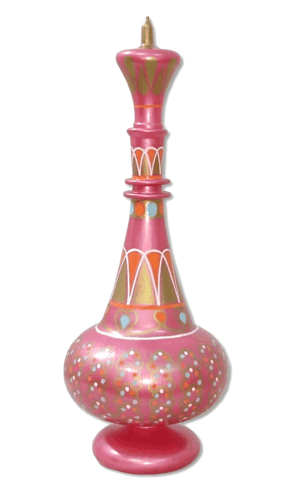 LJ723 Hand Painted Mouth-Blown Glass Second Season Pink Ruby Jeanie Genie Bottle