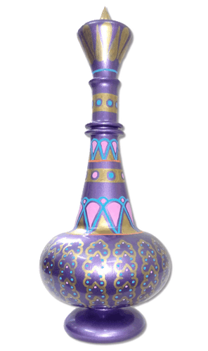 LT441 Jeanie Genie Hand Painted Glass Blown Purple Mauve Bottle