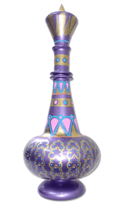 LT441 Jeanie Genie Hand Painted Glass Blown Purple Mauve Bottle