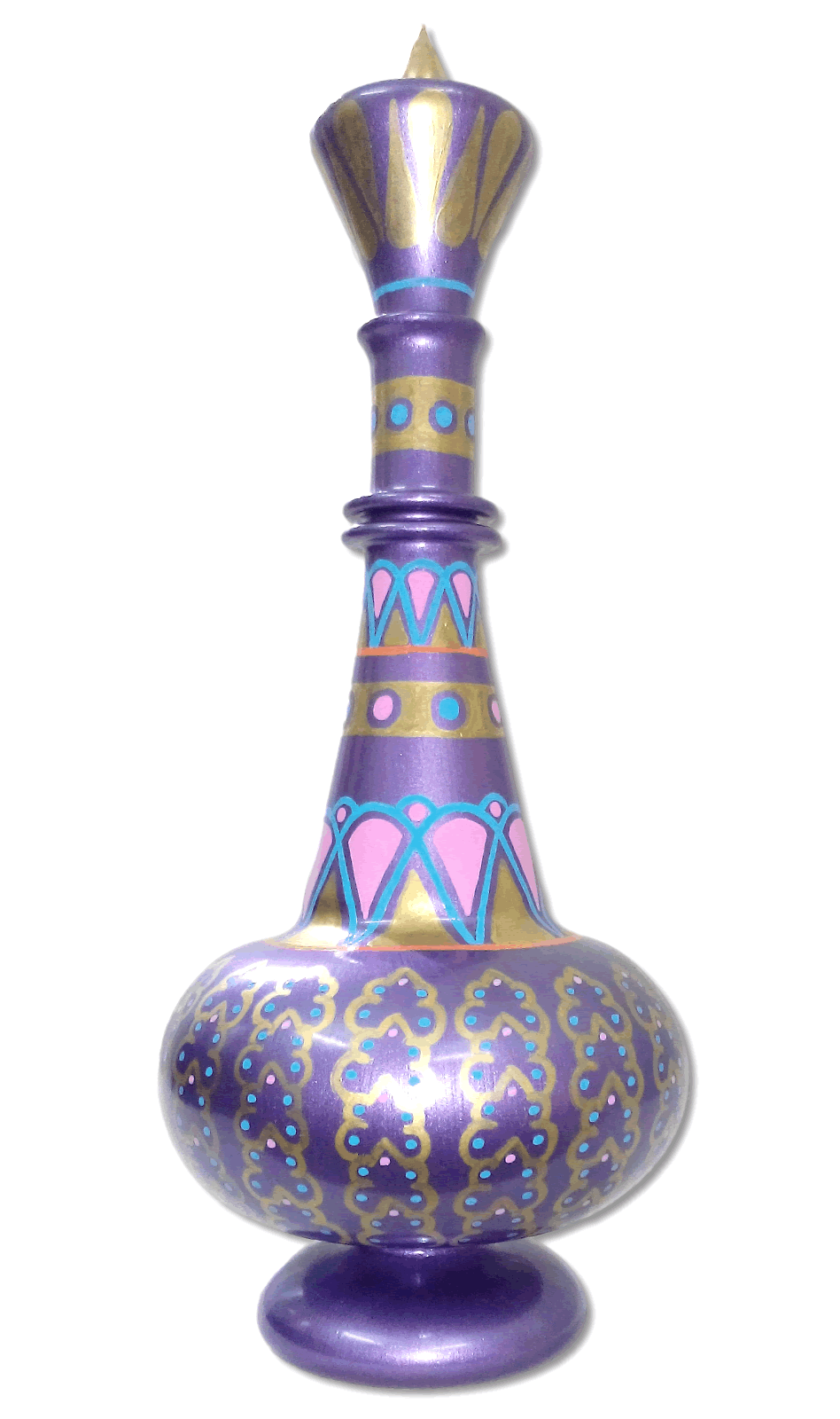 LT441 Jeanie Genie Hand Painted Glass Blown Purple Mauve Bottle