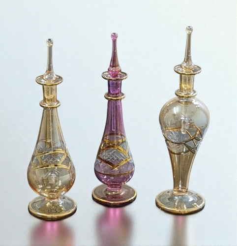 LW6 Glass Bottles for Egyptian Perfume, Hand-Blown Using Traditional Techniques Lot of 3