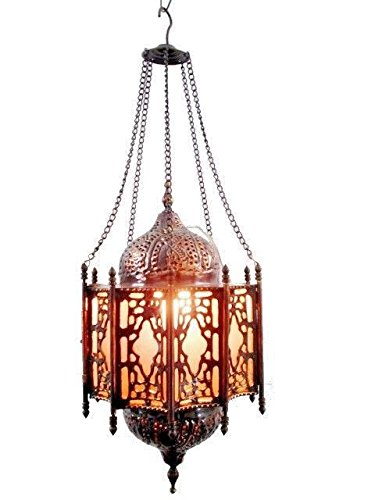 BR143 Arabian/Islamic Curved Frosted Glass Brass Hanging Lamp/Lantern