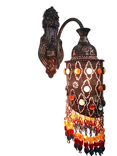 BR273 Antique Moroccan Style Jeweled Color Beads Arm Wall Sconce