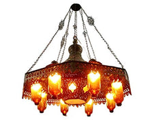 Load image into Gallery viewer, BR125 Old Arabian/Islamic Style Pendant Chandelier Amber Glass Shades