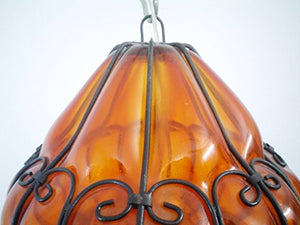 B67-AM Mouth-Blown Glass Wrought Iron Amber Pendant Lampshade