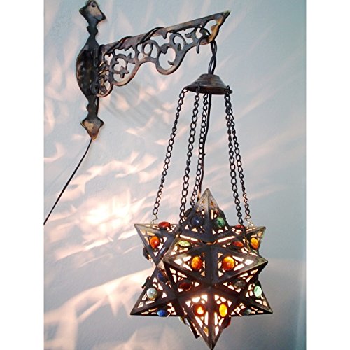 BR55 Egyptian Wall Decor/Mount Hanging Star Brass Lamp with Decorative Bracket