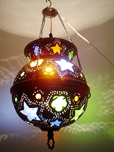 BR205 Moroccan Style Colored Glass Pierced Pendant Lighting / Lantern