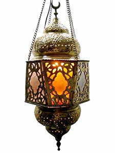 BR1-5 Antique Style Egyptian Handmade Solid Brass Hanging Lamp/Lantern