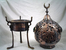 Load image into Gallery viewer, BR31 Islamic/Egyptian Handmade Brass Jeweled Tripod Incense Burner