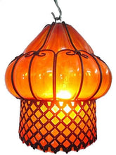 Load image into Gallery viewer, B67-AM Mouth-Blown Glass Wrought Iron Amber Pendant Lampshade