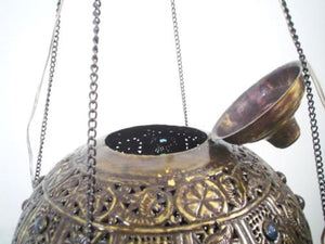 BR258 Vintage Handmade Jeweled Moroccan Large Brass Ball Hanging Lamp/Light