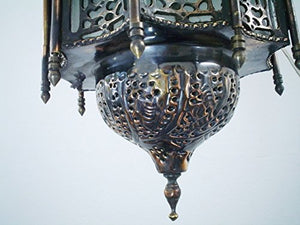 BR143 Arabian/Islamic Curved Frosted Glass Brass Hanging Lamp/Lantern