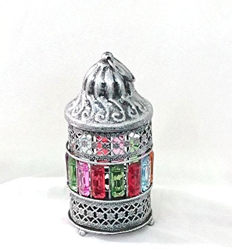 AA82 Egyptian Ramadan Lantern Silver Colored Candle Holder Table Lamp