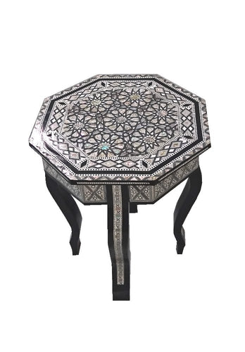 W87 Mother of Pearl Moroccan Corner Wood Octagonal Table Black End Coffee