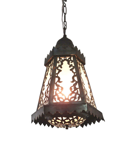 B138 Hexagonal Moroccan Pyramidal Lamp/Lantern with Frosted Glass