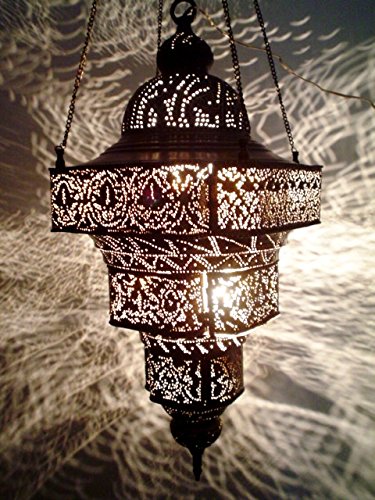 BR124 Antique Moroccan Style Mosaic Hand-Engraved Large Hanging Lamp / Light