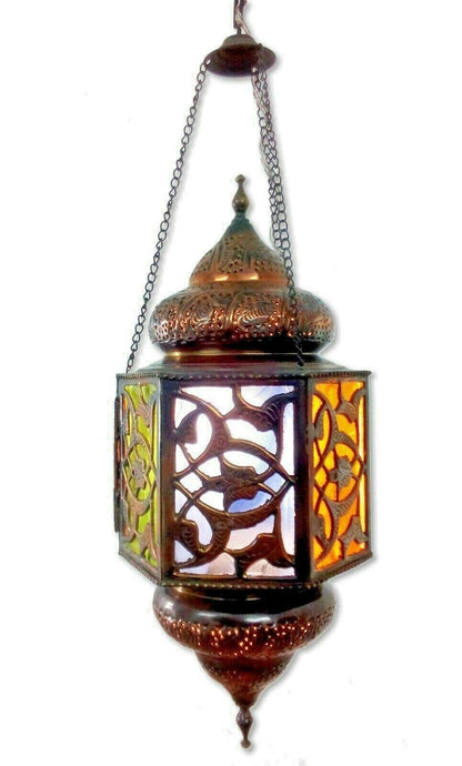 BR74 ORIENTAL Handmade Floral Cast Brass Hanging Lamp / Lantern
