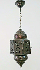 BR442 Moroccan/Egyptian Antique Style Handmade Tin Hanging LED Lamp/Lantern