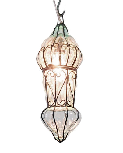 B48R Mouth-Blown Clear Glass Wrought Iron French Style Hanging Lamp